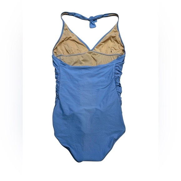 J Crew Ruched Halter One-Piece Swimsuit in Pale Blue Size 14 - Picture 2 of 4